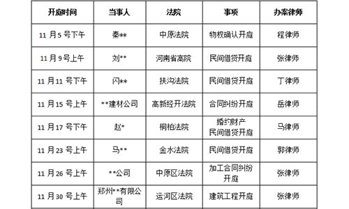 【开庭公告】锦盾律所2021年11月份部分办案安排